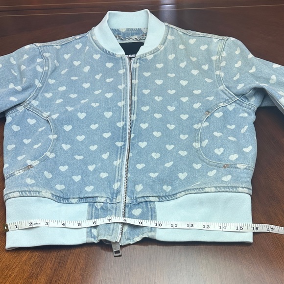 Diesel Light Blue Denim Bomber Jacket with White Heart Print Size S - Picture 7 of 10
